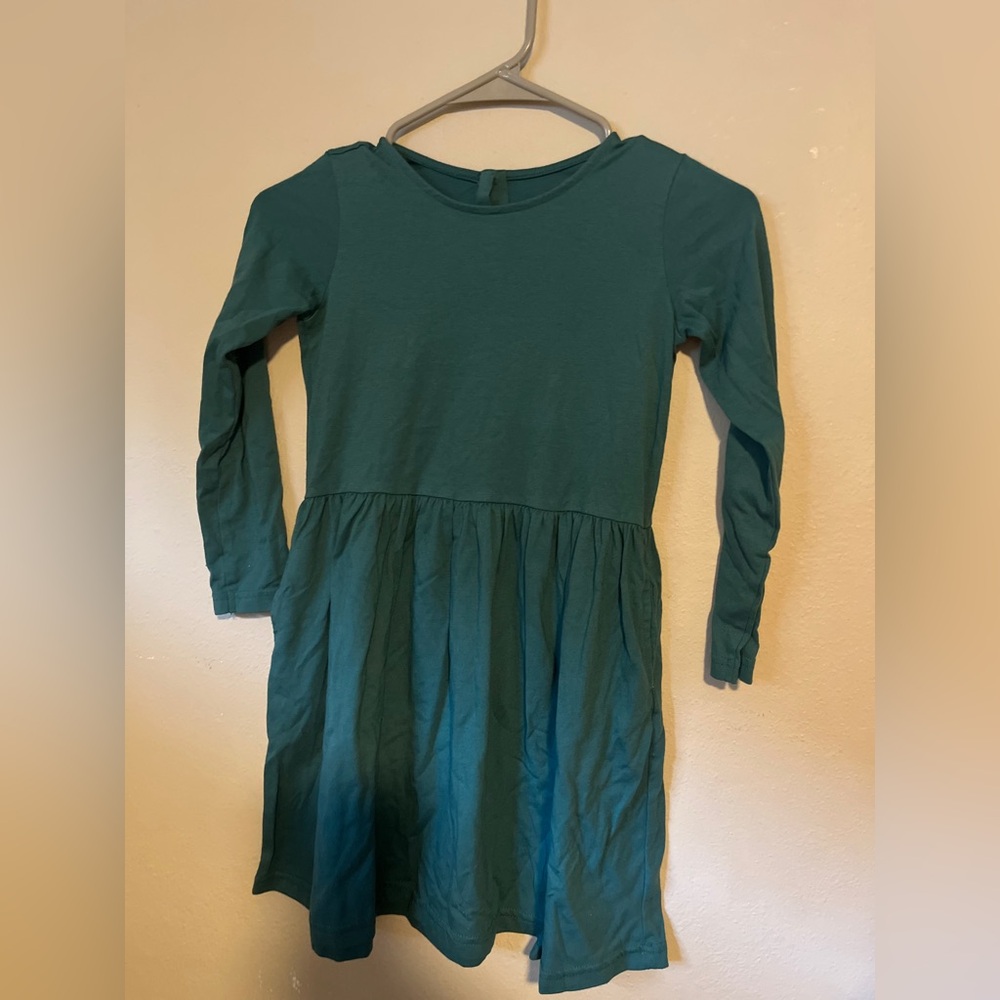 Primary girls long sleeve teal-green dress